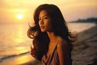 Thai woman portrait outdoors sunset.