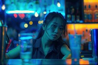 Young asian woman bar adult illuminated.