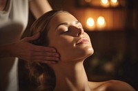 Woman doing neck massage therapy adult woman spirituality.