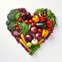 Variety of vegetables forming heart-shape food antioxidant strawberry.