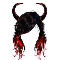 Black red horn hairstyle adult art white background.