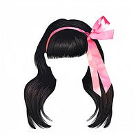 Pink bow on black hair hairstyle adult white background.