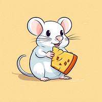 White rat holding cheese cartoon animal mammal.