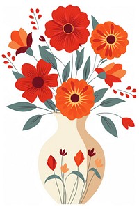 Red flowers vase Clipart painting cartoon drawing.