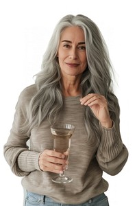 Holding glass portrait sweater hair.