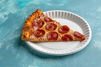 Pizza with pepperoni plate slice food.
