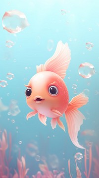 Cute baby fish underwater cartoon animal.