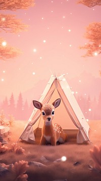 Cute deer outdoors cartoon camping.