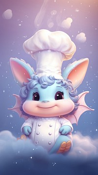 Cute dragon cartoon representation chef's hat.