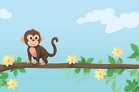 Monkey cute animal cartoon wildlife branch.