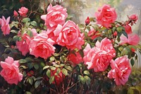 Red rose bushes painting blossom flower.