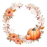 Flower pumpkin circle border vegetable pattern wreath.