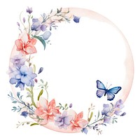 Flowers butterfly circle border pattern plant white background.