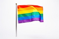 Rainbow flag on a pole floating in the wind rainbow white background patriotism.
