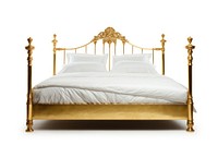 Gold bed furniture bedroom white background.