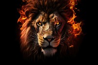 Lion mammal fire black background.