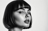 Young women Short And Midium Lenght bob with bangs hair portrait photography fashion.