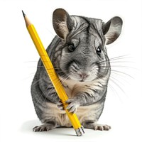 Chinchilla holding pencil animal mammal rodent.