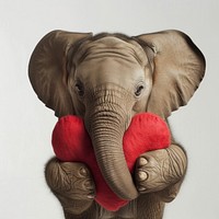 Elephant holding heart pillow animal wildlife mammal.