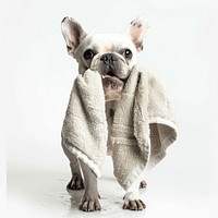 French bulldog holding towel animal pet mammal.
