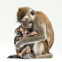 Monkey holding their baby animal wildlife mammal.