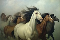 Horses painting herd stallion.