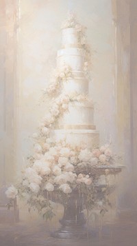 Flower on Big wedding cake painting dessert celebration.