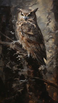 Acrylic paint of owl painting animal bird.