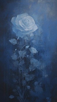 Acrylic paint of blue rose painting flower plant.