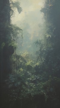 Acrylic paint of jungle vegetation outdoors woodland.