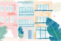 Cute hotel illustration architecture building painting.