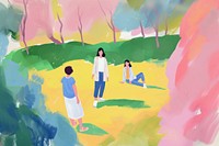 Cute people in park illustration painting togetherness creativity.