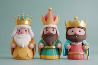 3d Three wise men figurine cartoon crown.