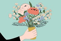Person holding bouquet cartoon drawing flower.