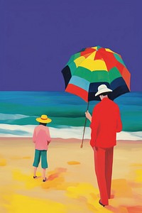 PNG Beach painting umbrella walking.