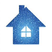 Blue house icon shape snow white background.