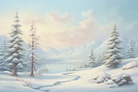 Painting of winter border landscape outdoors nature.