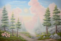 Painting of forest border backgrounds outdoors woodland.