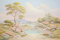 Painting of landscapes border outdoors nature flower.