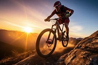 Mountain Bike cyclist riding single track at sunrise healthy lifestyle active athlete doing sport sports mountain bicycle.