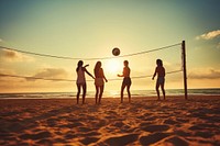 Group young Friends Playing Volleyball On Beach volleyball sports beach.