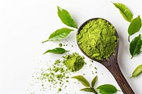 Green matcha powder tea plant green.