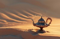 Magic lamp on desert outdoors nature teapot.