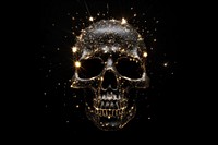 Skull shape sparkle light glitter black night black background.