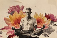 Paper collage of man flower meditating painting.