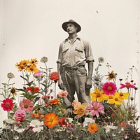 Paper collage of farmer flower outdoors nature.