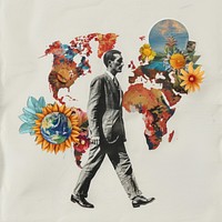 Paper collage of man traveling flower painting adult.
