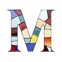 Mosaic tiles letters M number shape white background.