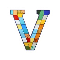 Mosaic tiles letters V alphabet number shape.