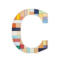 Mosaic tiles letters C number shape white background.